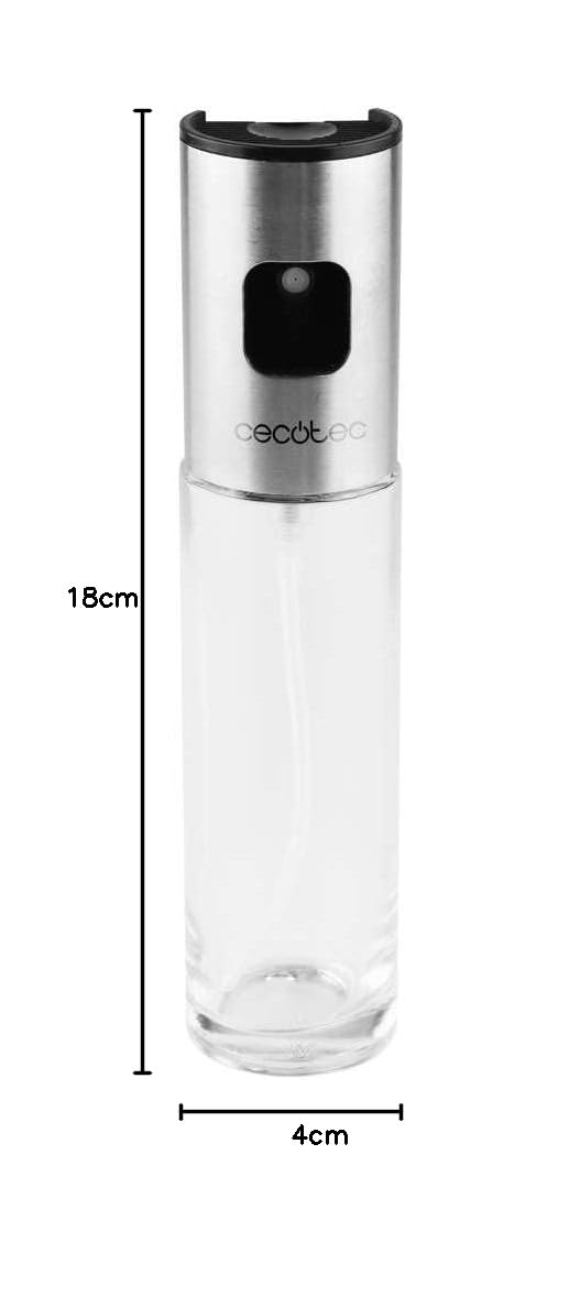 Cecotec Aceitera de Spray Polka OilSpray 1000 Cecofry. Cuerpo de Vidrio Resistente y Transparente y Acero Inoxidable 304, Capacidad 100ml, Dosis de Aceite Justa, Uso Cómodo