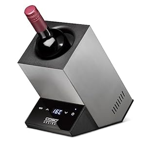 CASO WineCase One Inox - Design Weinkühler für eine Flasche, Temperaturbereich von 5-18°C, für Flaschen bis 9 cm Ø, Sensor-Touch Bedienung, Edelstahlgehäuse, Klein