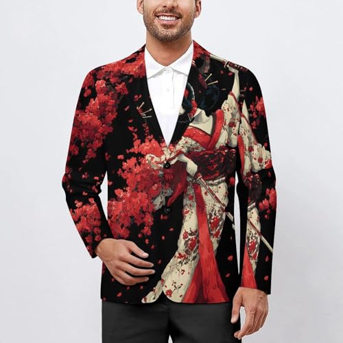 Japanese Geisha Cherry Flowers Men's Blazer Printed Button Suit Jacket Slim Sport Coat Blazers2