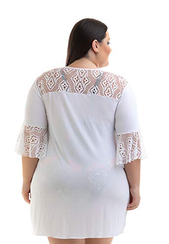 Saída de Praia Plus Size Branca Crepe e Renda Betyna-50