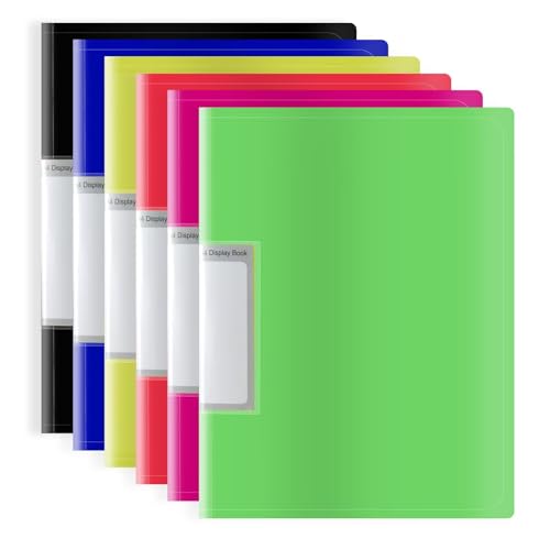 FOSHISY 6Pack A4 Display Book Folder with 30 Plastic Pockets Mixed Colours