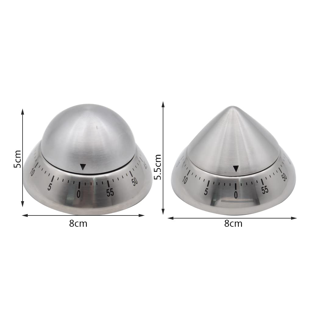 Hoshen Timer Da Cucina Meccanico In Acciaio Inox, 60 Minuti, Forma A Cono, Senza Batterie, Suono Forte, Gadget Portatile - 2