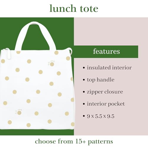 Image of kate spade new york Insulated Lunch Tote, Gold Dot with Script | Cute Insulated Soft Cooler Bag, Adult Lunch Box with Silver Thermal Interior Lining and Mesh Storage Pocket