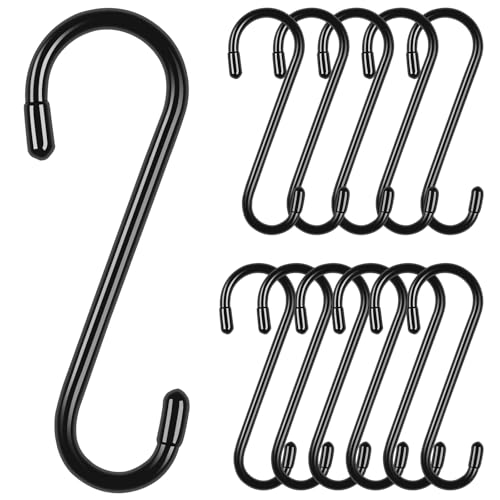 samhard 12 Pack 6 Inch Heavy Duty S Hooks for Hanging Plants Indoor & Outdoor - Rust-Resistant Metal Plant Hanger Hooks with Vinyl Coated, Sturdy Garden Hook for Baskets, Potted, Bird Feeders