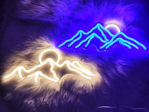Image of Ulalaza LED Decorative Lights USB Mountains Sunrise Sunset Led Neon Signs Home Decoration Wall Art Holiday Gift Brightness Adjustable 16.5''x11.8''