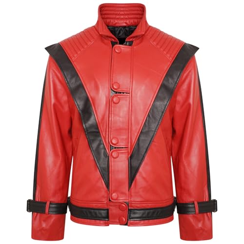 Micheal Jackson Mj Thriller Red and Black Real Leather Jacket Fashion Stylish - Main Image