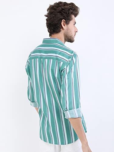 Image of KETCH Men's Cotton Slim Fit Striped Full Sleeve Shirt