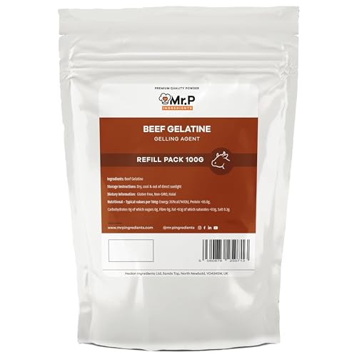 Mr.P Ingredients Beef Gelatine 100g 250 Bloom Powder Unflavoured Stabiliser Gelling Aerating Agent Instant Halal Gluten Free Non-GMO Resealable Pouche
