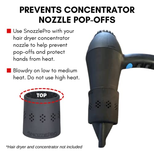 Hair Dryer Concentrator Nozzle Replacement Attachment with SnozzlePro Multi-Fit Nozzle Adapter - Universal Fit for Blow Dryers with a Diameter 1.5” to 2.25" (Bundle, 2 Items)