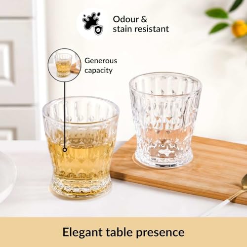 Image of Nestasia Transparent Set of 6 Small Juice Glasses (245 ml Each) - 100% Food Safe & Chip Resistant Diamond Patterned Tapering Tumblers - Ideal for Water, Tea, Coffee & Refreshments