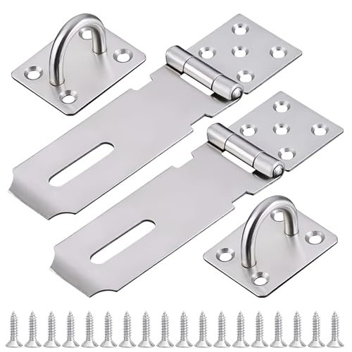 2 Pièces Loquet de Cadenas Agrafe,Porte Fermoir Verrou de Porte Moraillon De Verrou en Acier,Fermoir de Cadenas 4 Pouces Avec Des Vis Agrafe Moraillon Argent