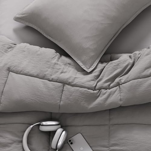 UGG Twin/XL Twin Comforter Set with 1 Pillow Sham, Lightweight Down Alternative Blanket, All Season, Washable & Hypoallergenic Bedding Set for College Apartment or Dorm Essentials, Light Grey (Lenora)