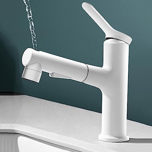 Mitigeur Salle de Bain Extractible 3 Modes Robinet lavabo avec Douchette Extractible pour Salle de Bain,Blanc