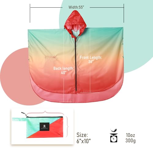 Image of SaphiRose Adult Rain Poncho Waterproof Hooded Zipper Raincoat with Pockets | OEKO-TEX Certified 100% Polyester, Lightweight Packable Storage Pouch, Heat-Sealed Seams, Quick-Dry for Outdoor Hiking