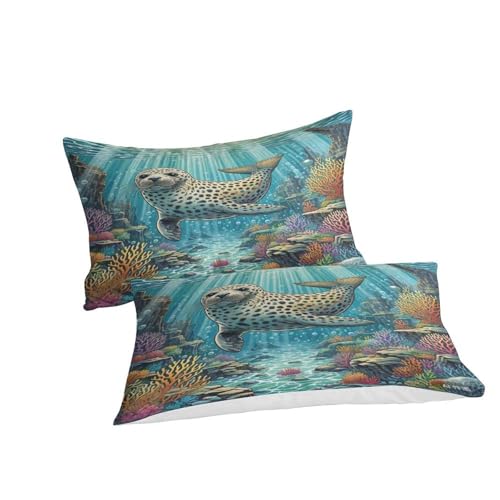 Parure de lit 140x200 microfibre douce avec fermeture éclair cachée motif sceau - 3
