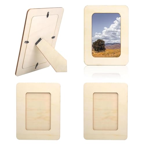 4 PCS 4x6.1 Inch Wooden Picture Frames, Photo Frame, Handmade Craft Set, Mosaic Frame for Kids, Paintable & Decoratable, Ideal for Multiple Pictures
