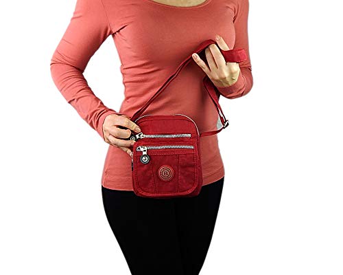 ekavale kleine Umhängetasche Damentasche aus hochwertigem wasserabwesendem Nylon Schultertasche (Rot)