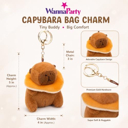 Image of Wanna Party Cute Capybara Plush Keychain, Brown Soft Animal Bag Charm for Kids, Girls & Teens