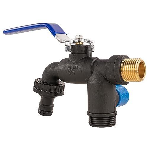 Garden Watering 1/2" bsp Outdoor Double Outlet PVC Lever tap with Brass Thread - Image 2