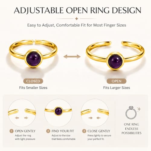 Natural Amethyst Ring for Women 925 Sterling Silver Adjustable Open Ring - image 4