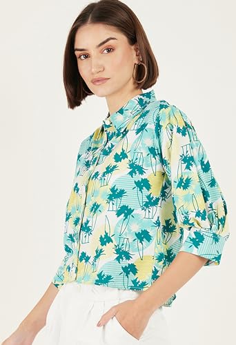 Image of ALL YOURS Women Women's Blue Boxy Floral Printed Casual Shirt (ALLSH5001 TUR XS)