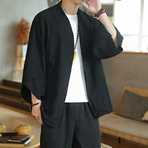 HZCX FASHION Men's Kimono Cardigan Lightweight Jackets Linen Haori Samurai Robe2