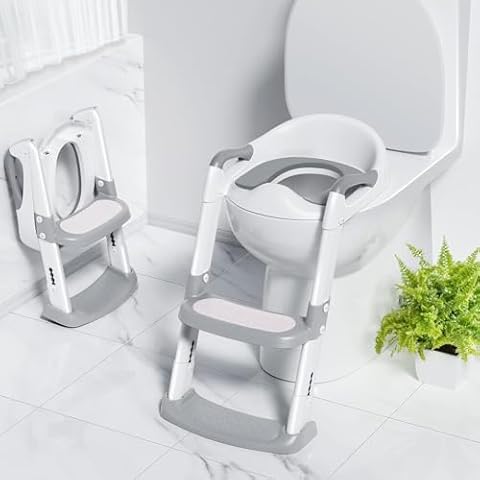 Potty Training Toilet Seat for Kids with Step Stool Ladder, Toddler Potty Toilet Seat for Boys Girls with Anti-Slip Design, Foldable Toddler Toilet Potty Chair Cover