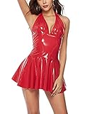  Jueshanzj - Mini Vestido de depilar de Piel sintética barnizada con Espalda Desnuda y Falda en Cola de Pescado Rojo 36
