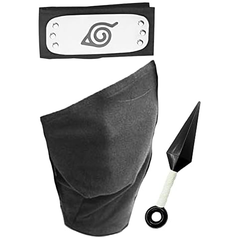 ZKTSRY Leaf Village Ninja Headband and Hatake Kakashi Mask, Cosplay Headband Mask (mask + headband+Darts) Cover