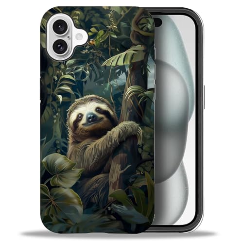 Bvkilrvc Compatible with iPhone 16 Case, Forest Sloth Pattern Print Matte Phone Case Funny Liquid Silicone Case Impact Resistant Anti-Scratch Shockproof Protective Cover by Bvkilrvc - Used condition - US$10.20