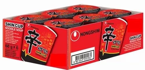 Nongshim Shin Cup Noodle Soup, 6 x 68g