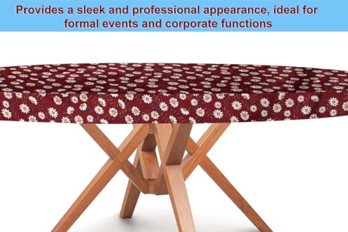 Image of The Furnishing Tree Round Elastic Fitted Dining Table Cover WxL 54x54 Inches Floral Pattern Red White
