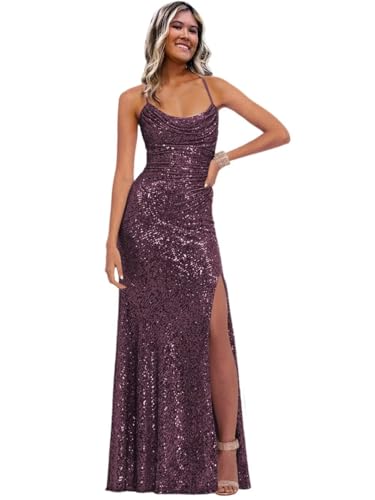 Image of Stylefun Women's Halter Mermaid Prom Dresses with Slit Long Sequin Formal Cocktail Party Dress STN027
