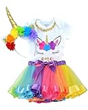 Luke and Lulu Unicorn Birthday Outfit for Baby Girls 3 Piece Tutu Set - 1st Birthday Girl - Pink, Rainbow