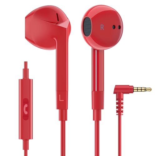 Ludos FEROX Auriculares In Ear con Cable y Microfono, 5 Años de Garantía, Auricular con Jack, Cascos Musica con Graves Potentes, para iPhone, iPad, Samsung, Xiaomi, Gaming, Móvil, MP3   Rojo