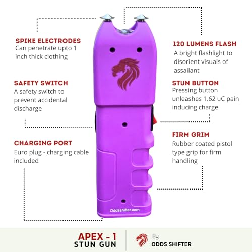 Odds Shifter - Flashlight Stun Gun for Women Self Defense and Emergency Whistle - 1.62 uC Charge, 120 Lumens, Anti Grab Strips, Rubber Coated Grip