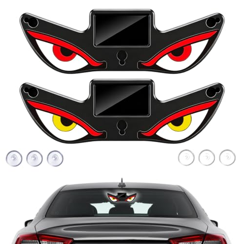 2 Pack Solar Demon Eye LED Car Window Lights Dual Power Devil Eyes Warning Light with Solar & USB Charging Vibration Induction Animated LED Eyes Suction Cup Mount for Car Truck SUV RV Windshield