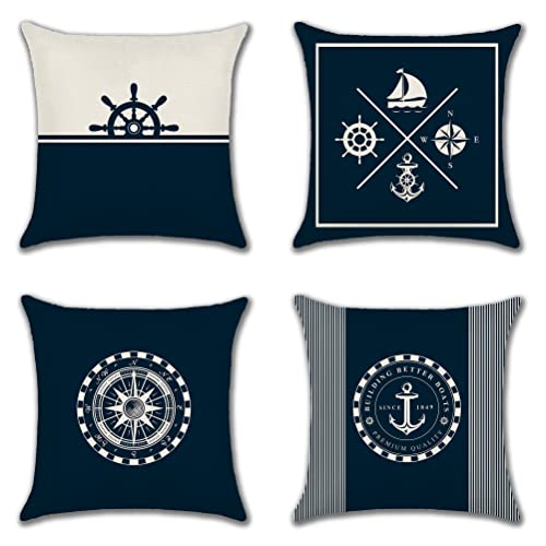 Ohok Housse de Coussin Animaux et géométrie Motif 45 x 45 cm Taie d'oreiller pour Canapé Chambre Salon Voiture Décoration 4 pièces, Ancre et gouvernail de Bateau Cover