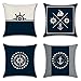 Ohok Housse de Coussin Animaux et géométrie Motif 45 x 45 cm Taie d'oreiller pour Canapé Chambre Salon Voiture Décoration 4 pièces, Ancre et gouvernail de Bateau