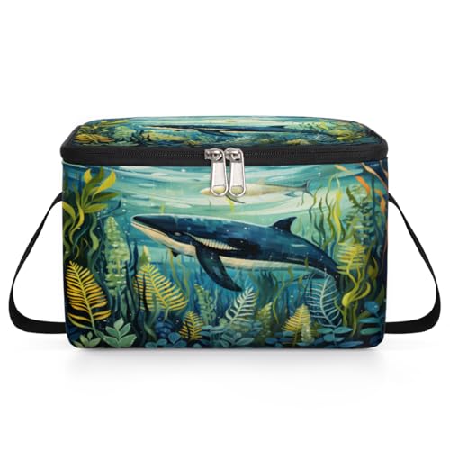 Ocean Animal Lunch Bags for Women Men 9 Cans, Hot & Cold Food Delivery Bag Insulated Grocery Bag Insulated Lunch Box Seaweed Cooler Bag for Office Work Picnic Beach
