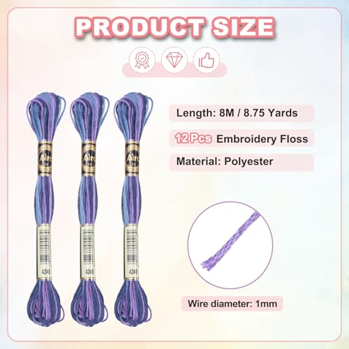 Image of PATIKIL 12 Skeins Embroidery Floss, Polyester Embroidery Threads Bracelets String for Cross-Stitch Hand Embroidery, Dark Purple