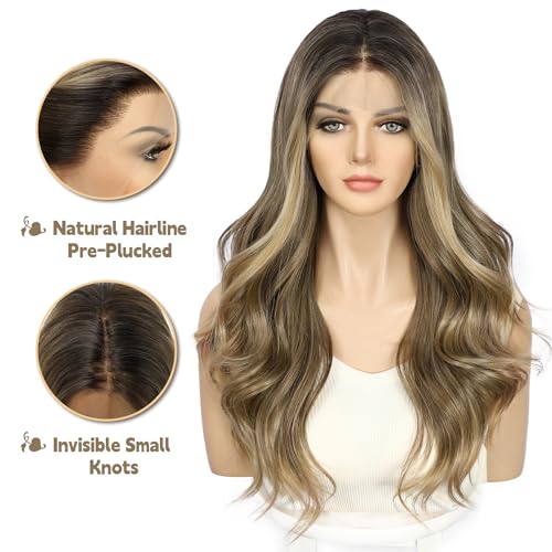 Sapphirewigs Brown Lace Front Wig 13x4 Synthetic Wigs Body Wave Brown Lace Front Hair Pre-plucked Daily Wear Party Christmas Date 22 inch - Image 4