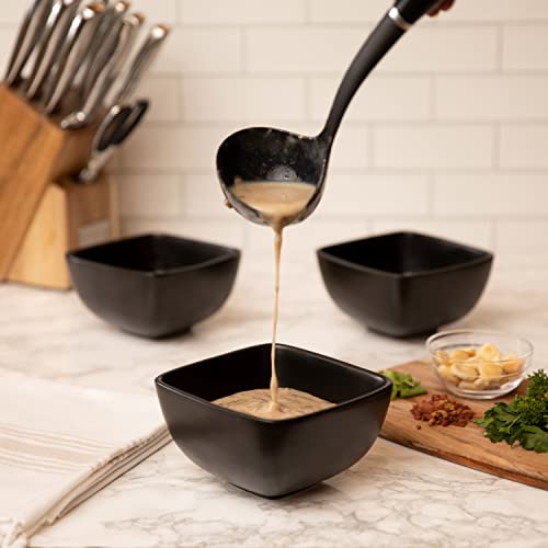 Bruntmor 26 Oz Black Porcelin Ceramic Square Soup Bowls With Handles, Soup Crocks Set Of 6, Large Black Soup Bowls For Kitchen, Side Dish, Soup, Cereal,Ice Ice Cream And Salad, Perfect For Christmas #TOP2