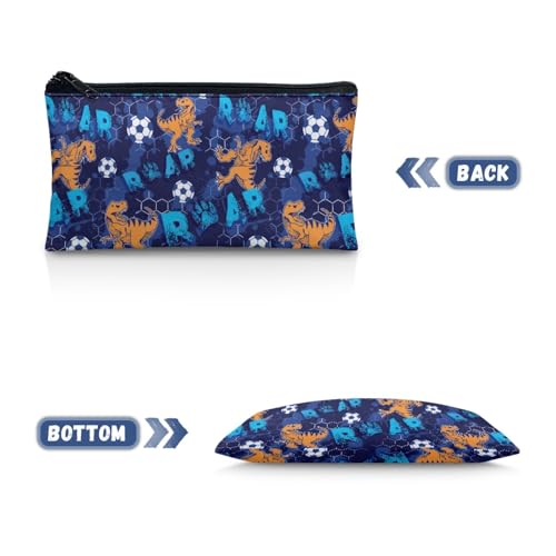 Image of Soccer Dinosaur Pencil Case for Boys Blue Pen Organizer with Smooth Zipper Big Capacity School Pencil Box for Preschool Toddlers Pen Pouch
