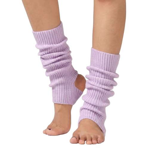Women Stirrup Leg Warmers 16.9“ Ribbed Knit Stretchy Leg Socks,Lavender