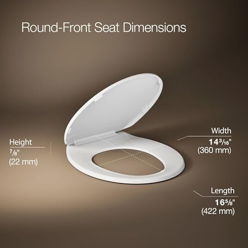 Image of KOHLER 20111-0 Brevia, Slow Close Toilet Seat, Round Toilet Seat, Grip-Tight Bumpers Quick-Attach Hardware, White
