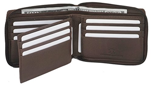 Bullz RFID Blocking Mens Leather Wallet Zip Around ID Card Window Bifold2