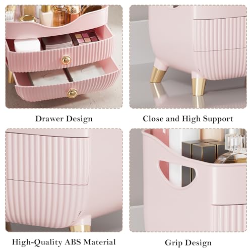 Makeup Organizer Countertop, Large Capacity Skincare Cosmetic Organizer for Vanity with 2 Drawers, Cosmetic Display Cases Makeup Storage Box for Bedroom, Bathroom, Ideal Gifts for Women(Pink) by YGJT - Image 5