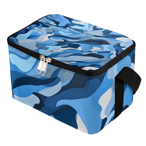 GzLeyigou Lunch Bags for Women Men 9 Cans,Blue Camouflage Hot & Cold Food Delivery Bag Insulated Grocery Bag Insulated Lunch Box Abstract Camo Skin Cooler Bag for Office Work Picnic Beach