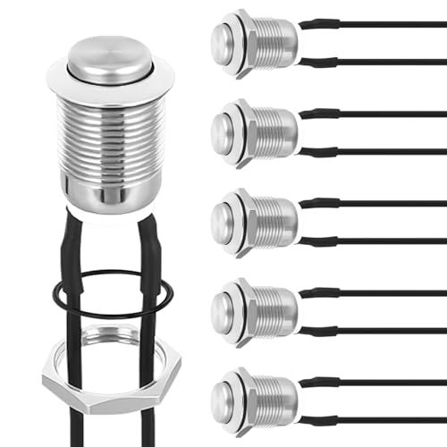 Image of Nilight 12mm Momentary Push Button Switch 6PCS with Pre Wired Harness 2 Pin | 12V Waterproof Stainless Steel Small Round Power Push Button Switches for Car Automotive Truck Boat Marine Off-Road Vehicle